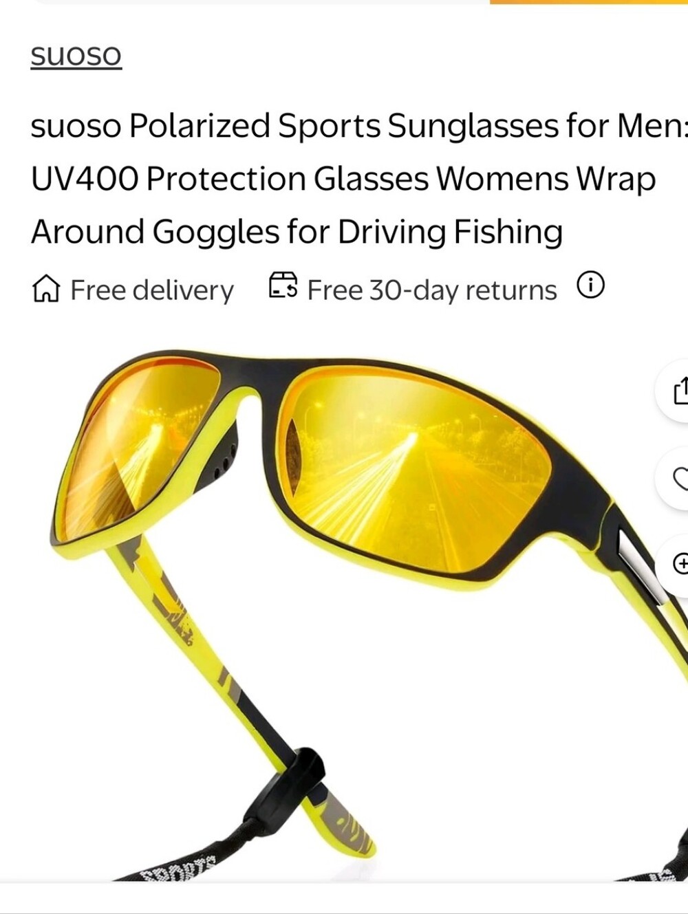 Suoso Men’s or womens Polarized Sports Sunglasses - Yellow/Black